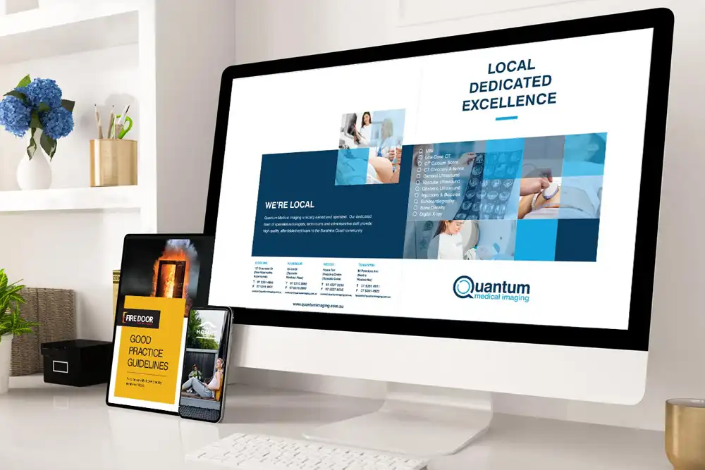 Creative studio workspace showing digital branding and website design on screen, representing the blend of technology and human creativity.