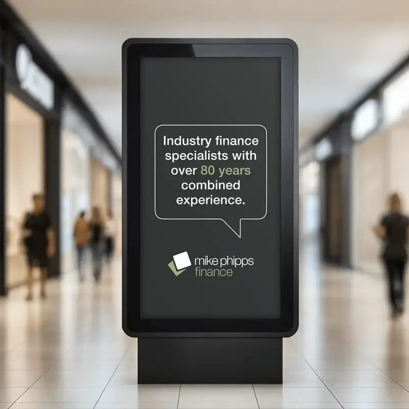 Digital display advertising design shown on a screen in a shopping centre