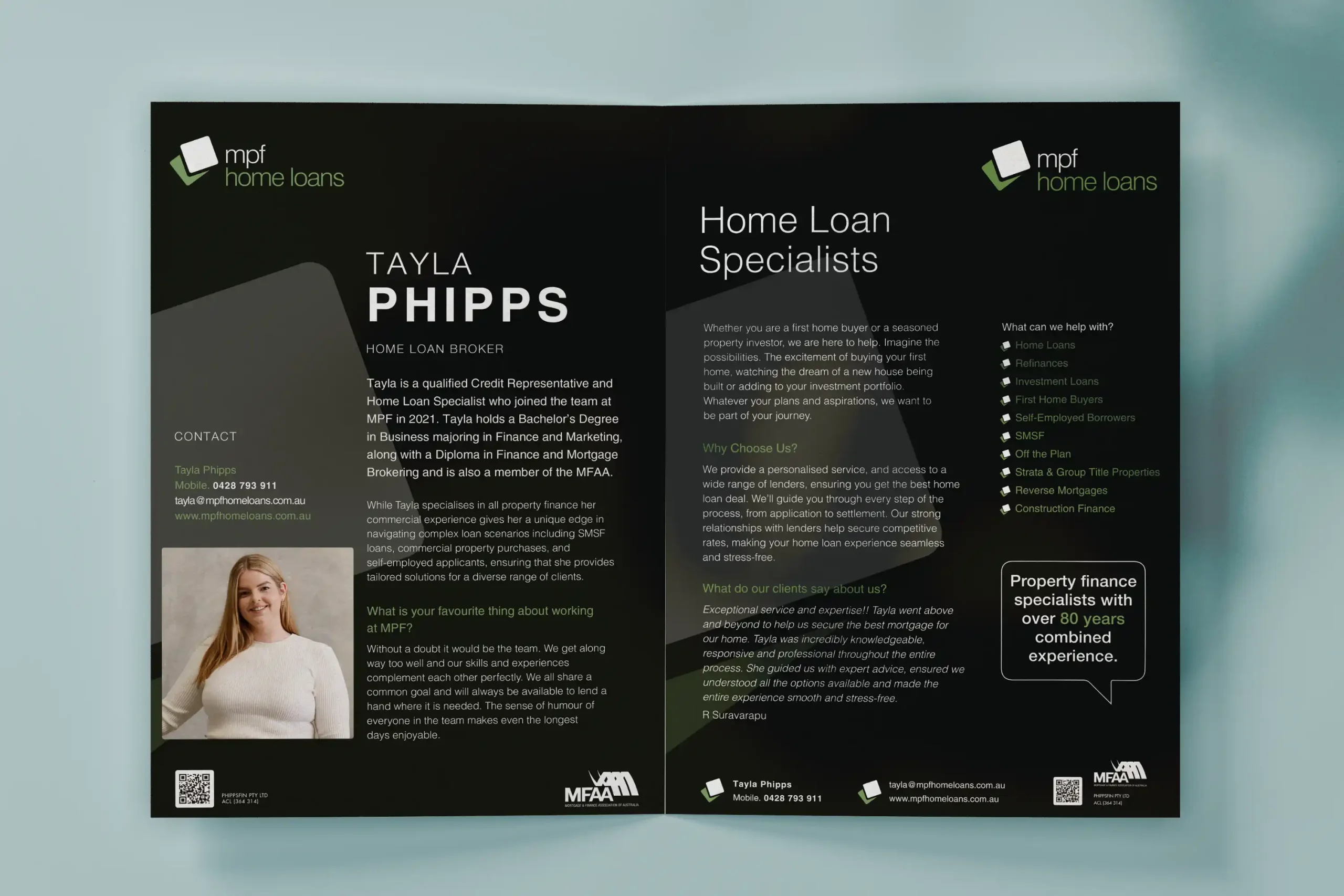 Responsive website design branding applied to MPF Home Loans A4 brochure
