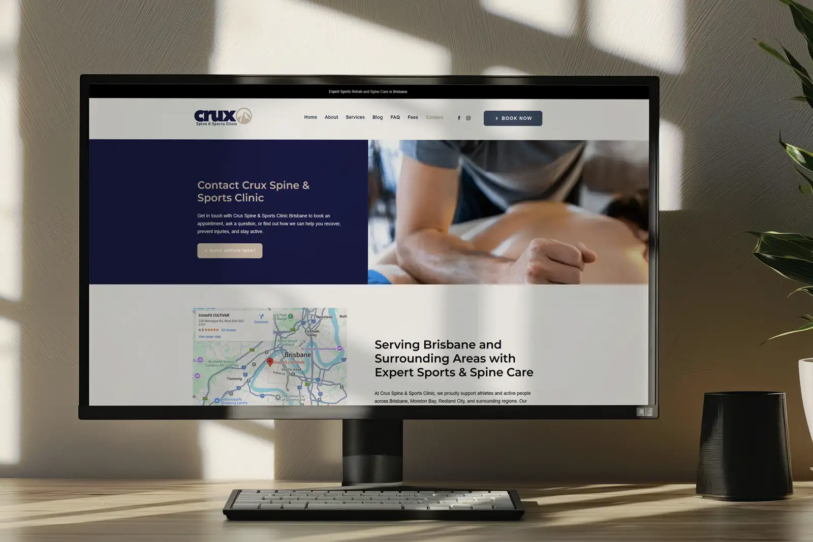 Crux Spine & Sports Clinic website design by IC Creative Design displayed on desktop screen