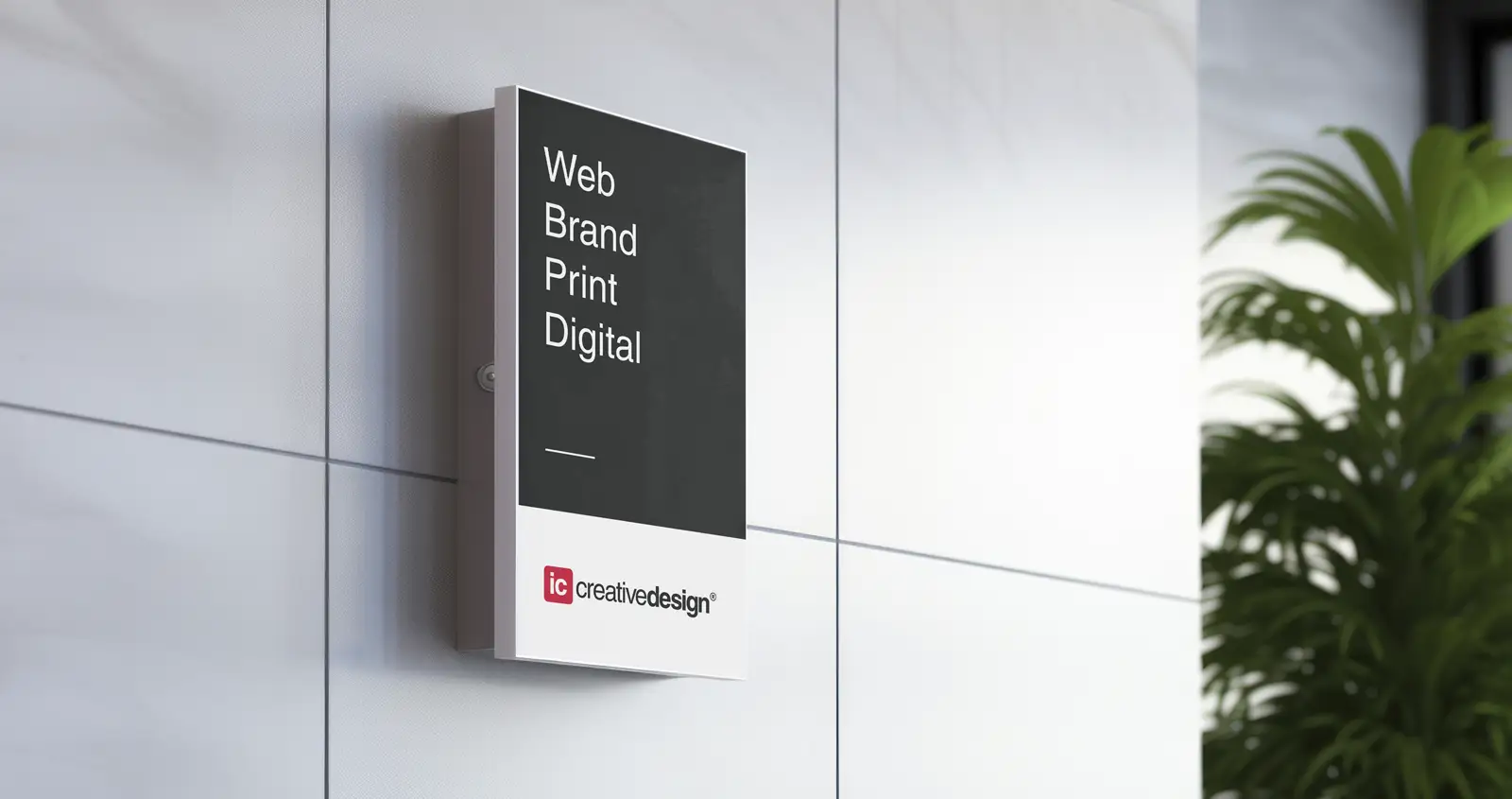 IC Creative Design studio signage highlighting web, brand, print and digital design services