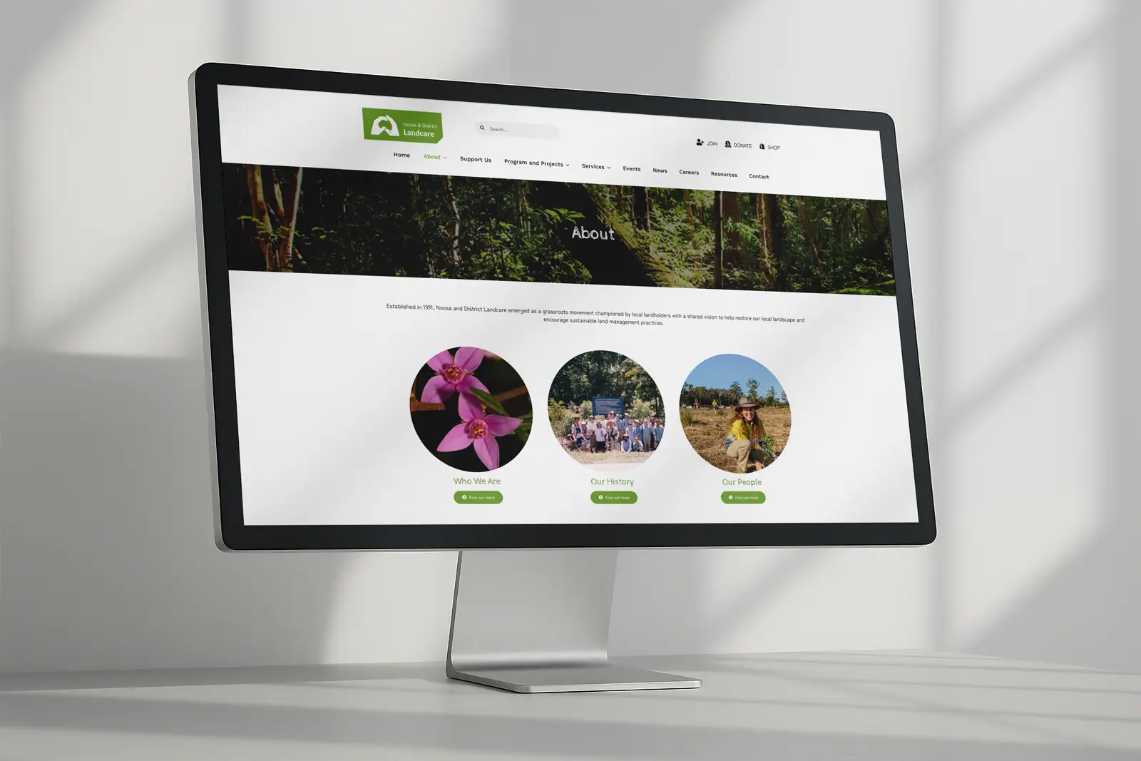 Noosa Landcare Website Design – Desktop View Website displayed on desktop screen
