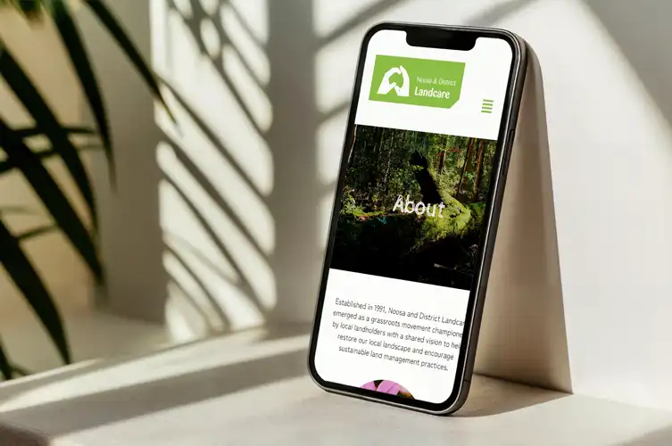 Mobile Layout Noosa Landcare website design displayed on mobile device