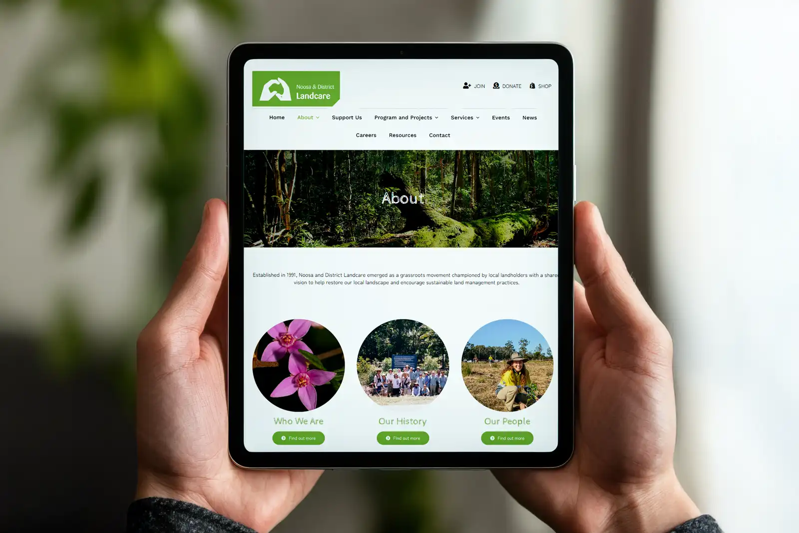 Tablet View Noosa Landcare website design tablet layout