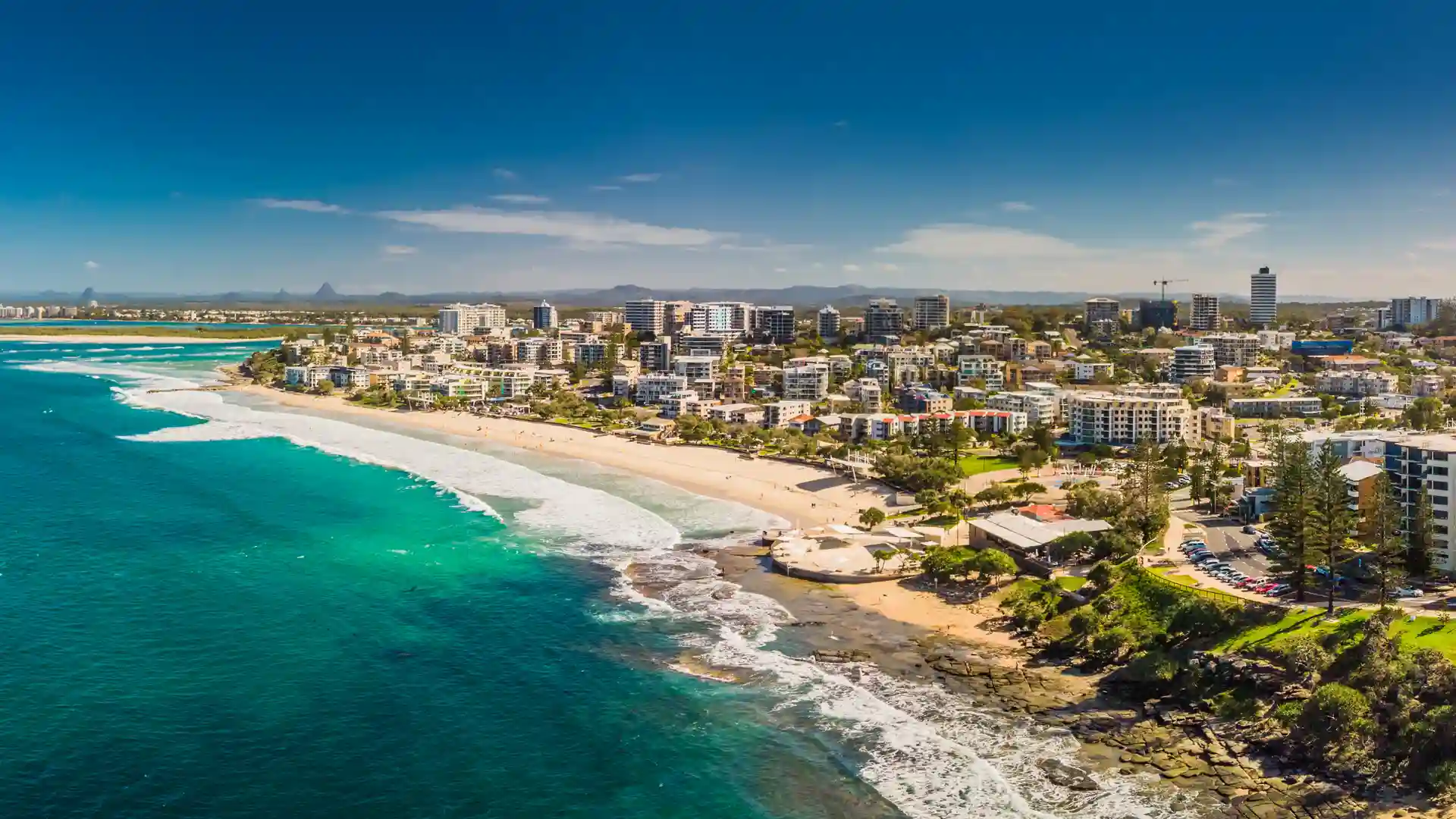Sunshine Coast business district and coastline in Queensland Australia