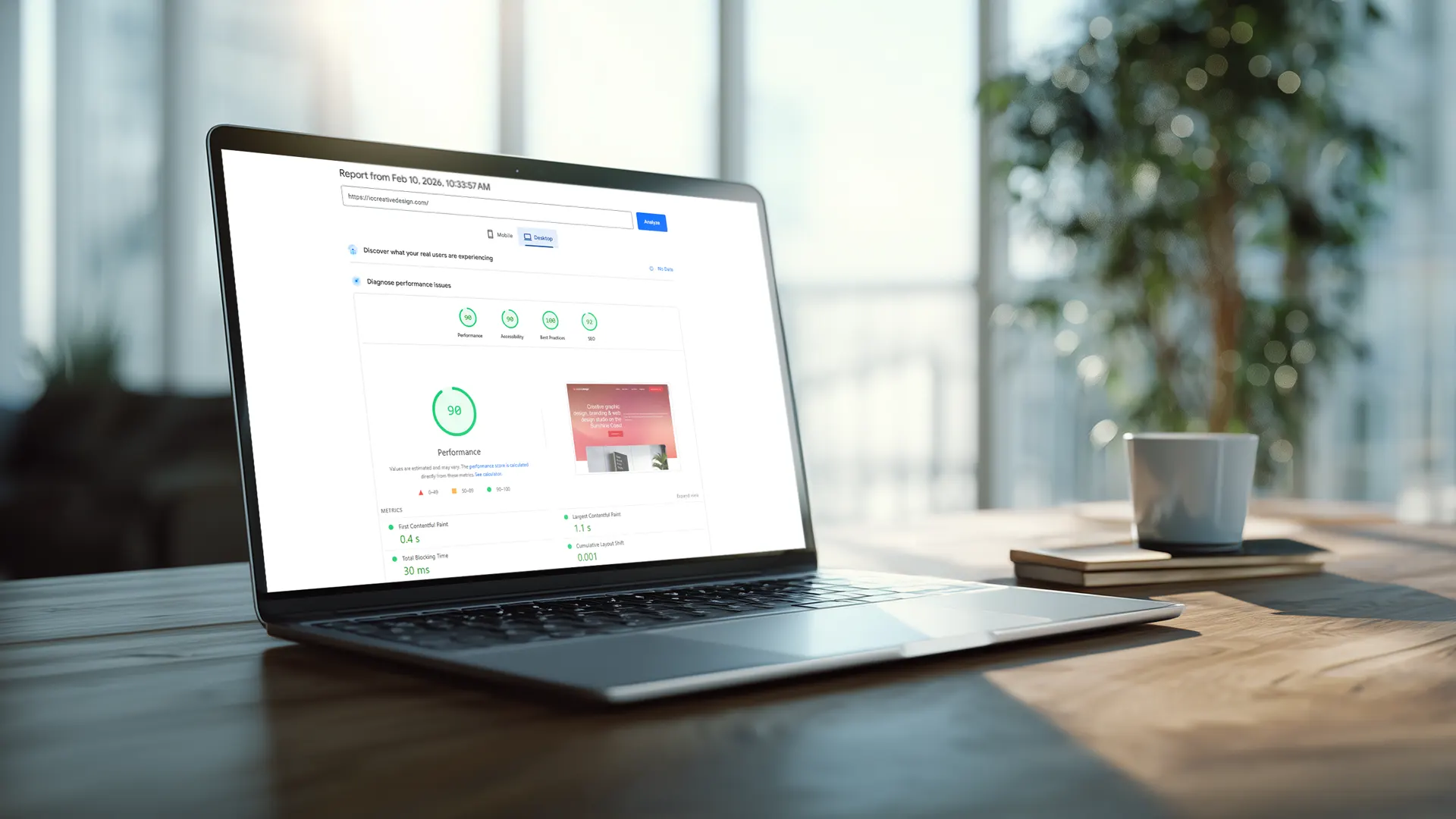 PageSpeed Insights performance testing for a Sunshine Coast website design project